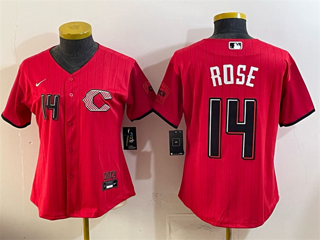 Women's Red Cincinnati Reds #14 Pete Rose 2026 City Connect Stadium Stitched